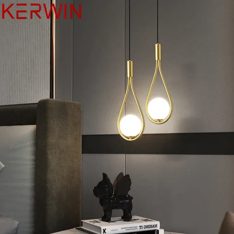 

KERWIN Contemporary Brass Pendant Lamp LED Gold Copper Chandelier Simple Creative Decorative for Home Living Bedroom