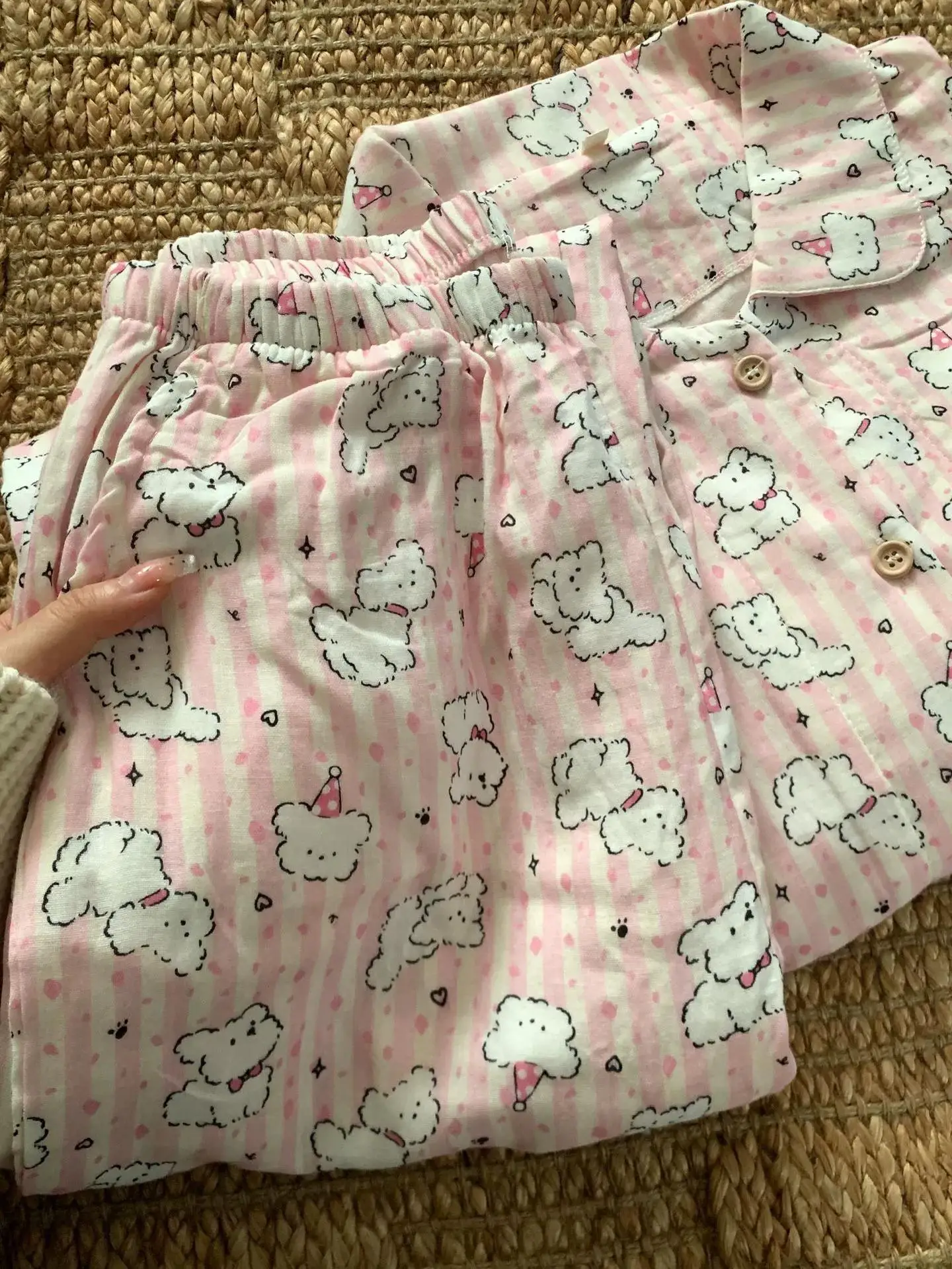 Japanese Girl Ins Cartoon Cute Pure Cotton Double Yarn Pajamas Long Sleeves Loose Casual Soft Comfortable Outdoor Loungewear Set