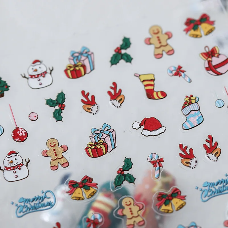 Premium Thin Tough Sheer Christmas Snowman Nail Stickers Self Adhesive High Quality Glossy Vinyl for Women Party Decor