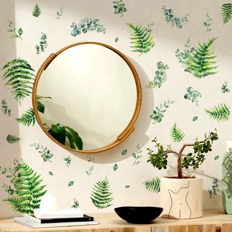 Wandaufkleber mit grünen Pflanzenblättern für Wohnzimmer, Hintergrunddekoration, Schlafzimmer, Verschönerung der Heimdekoration, selbstklebendes Wandbild – Detail 2