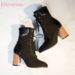 New Winter Sweet Black White stivaletti da donna Hot High Block Heels School Lady Shoes Plus Small Big Size 12 33 43 48 50