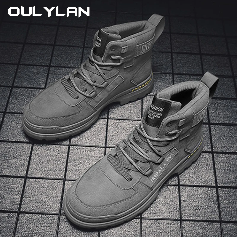 2024 Winter Mens Shoes New in Casual Male Boots Platform Tactical Ankle High Top Outdoor Walking Loafers Leather Army Sneakers