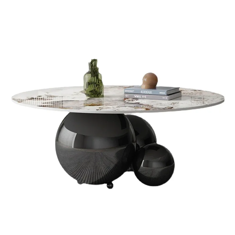 

Минималистичный Круглый Чайный столик из нержавеющей стали с черным титаном для гостиной, домашняя каменная тарелка, чайный столик