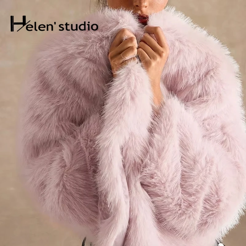 

Fashion Original Women Winter Fluffy Fur Coat White Lady's Elegant Loose-Fit Fox Jacket Warm Soft Fur Outerwear