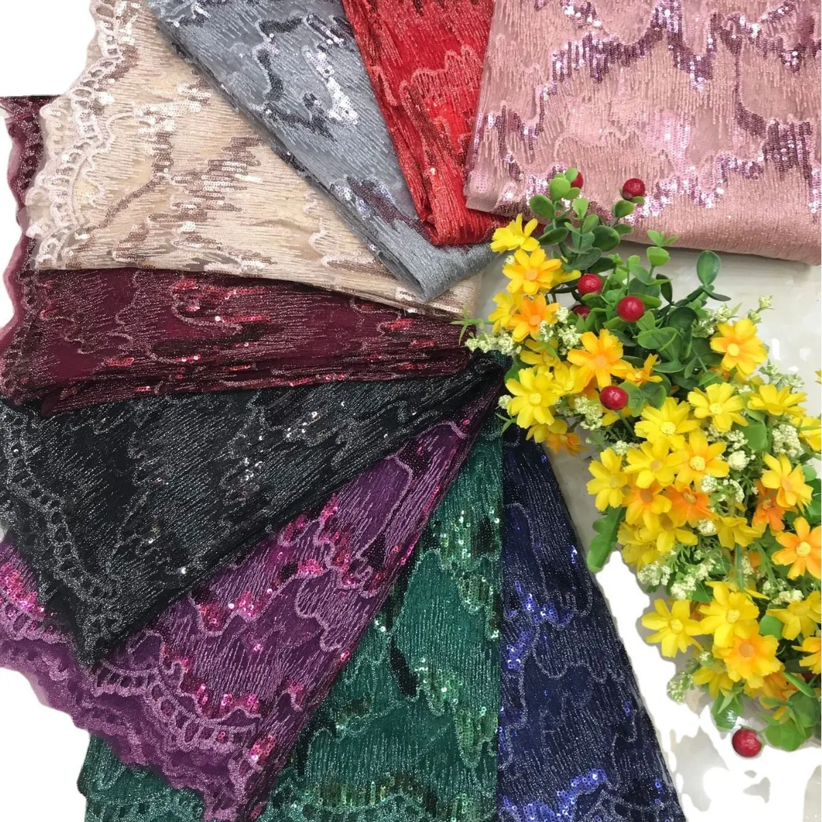 クラウドスパンコール刺繍レース生地、ゴールドスレッドメッシュ、ウェディングドレス、パーティードレス、女性用フォーマルドレス、diy縫製クラフト材料