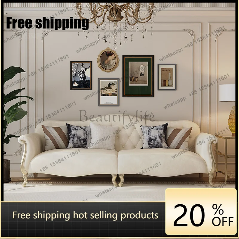 PJ  White Vintage Living Room Sofas Leather Modern Luxury Boneless Living Room Sofas