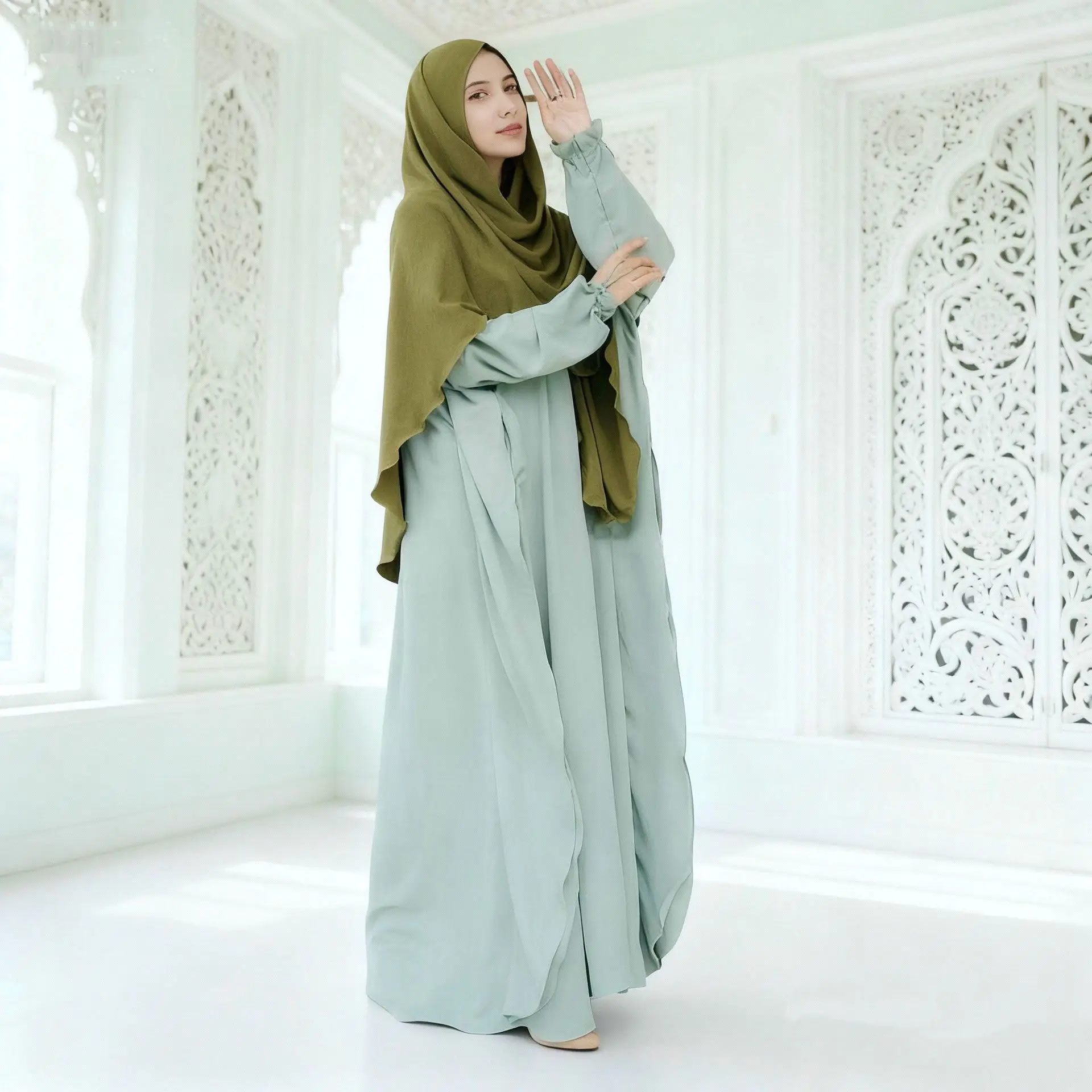 

Muslim Abaya Hooded Elastic Cuff Sleeve One-Piece Prayer Dress Women Islamic Clothing Dubai Saudi Black Robe Turkish Modesty