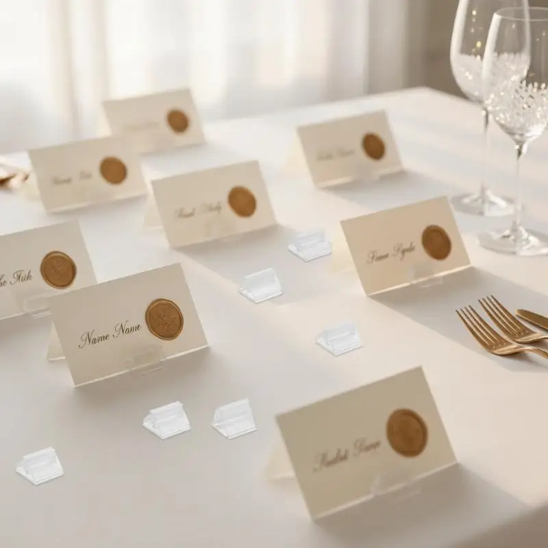 50/100Pcs Mini Table Sign Stands Clear Plastic Wedding Party Cards Holders Business Card Menus Price Tags Picture Display Holder