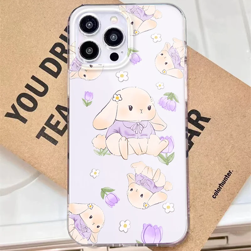 Painted Purple Tulip Rabbit phone case For iPhone 11 12 13 14 15 16 pro max