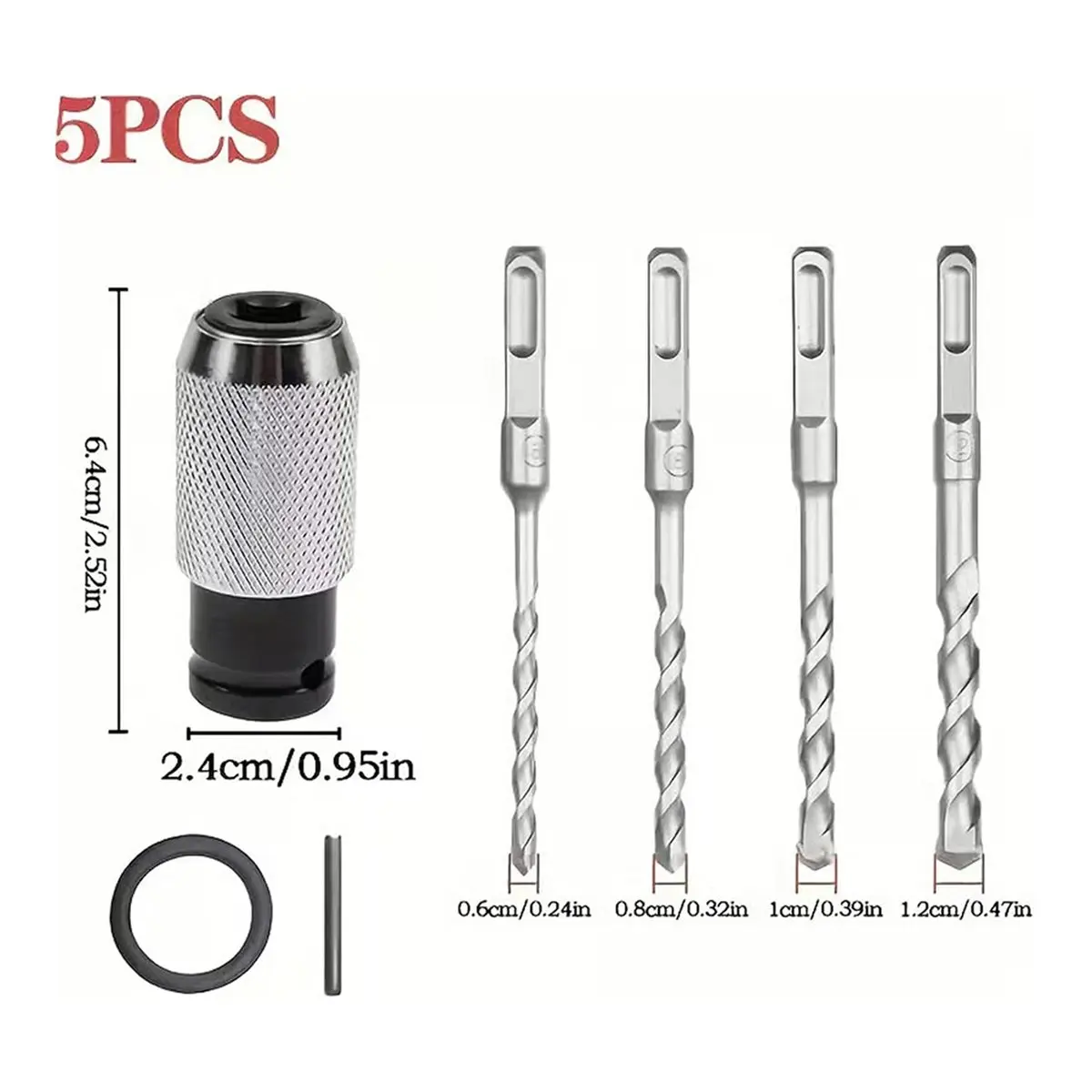 AA19 Rotary Hammer Adapter with Impact Drill Bits Set, Electric Hammer to Drill Converter - Adapter + 4PCS Drills