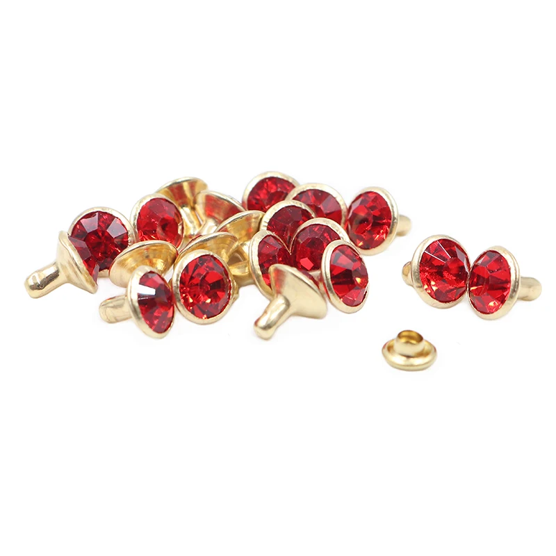 100Sets 8mm Golden Base Glass Multicolor Crystals Rhinestone Rivets Diamond Studs for Leathercraft DIY Leather Rivets