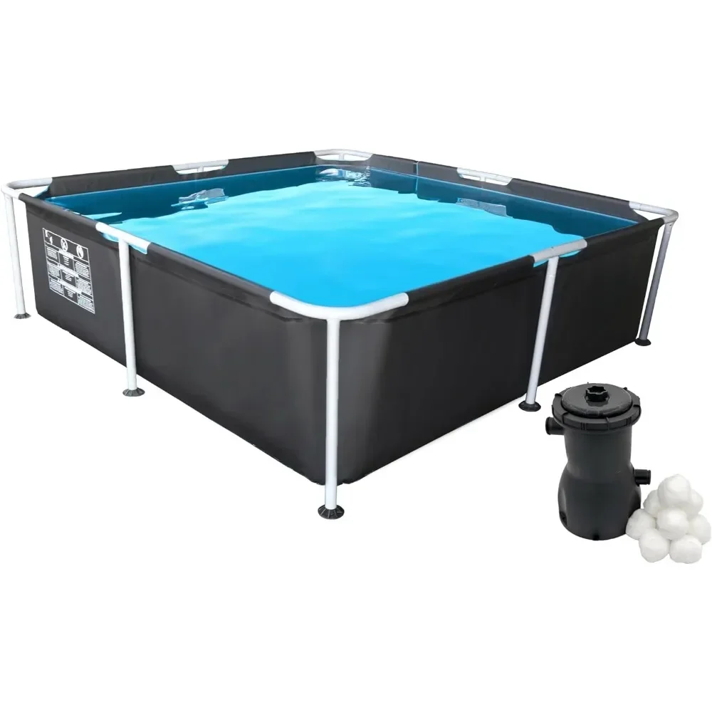 

XMSJ Outdoor Hot Tubs, 7' x 24" Square Metal Frame Above Ground Pool with 530 Gallon Filtration Pump, Outdoor Hot Tubs