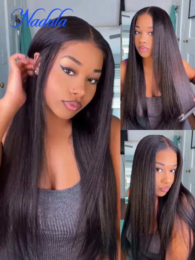 Nadula Hair 7x5 Bye Bye Knots Yaki Straight Glueless Wig With Elastic Drawstring 100% Human Hair Put On And Go Glueless Lace Wig