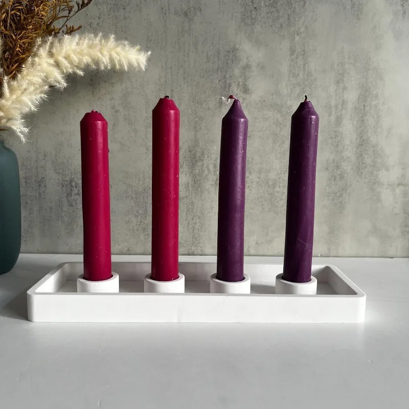 Flower Shaped Candlestick Holder Silicone Mold Four Hole Rectangular Candle Holder Gypsum Mold Cement Resin Candle Stand Molds