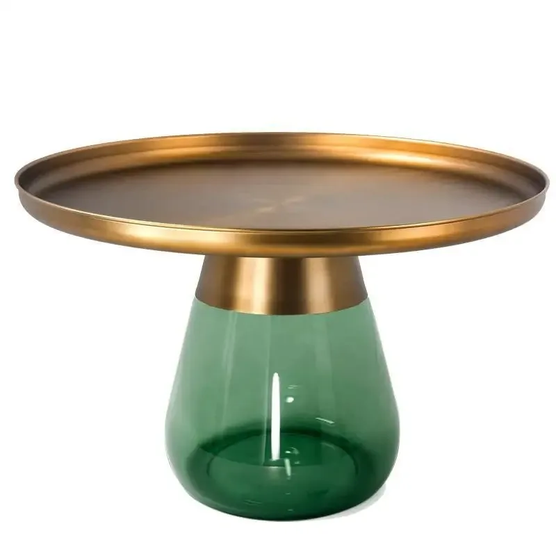 Minimalist modern simple round glass coffee table combination living room household size apartment sofa side metal table