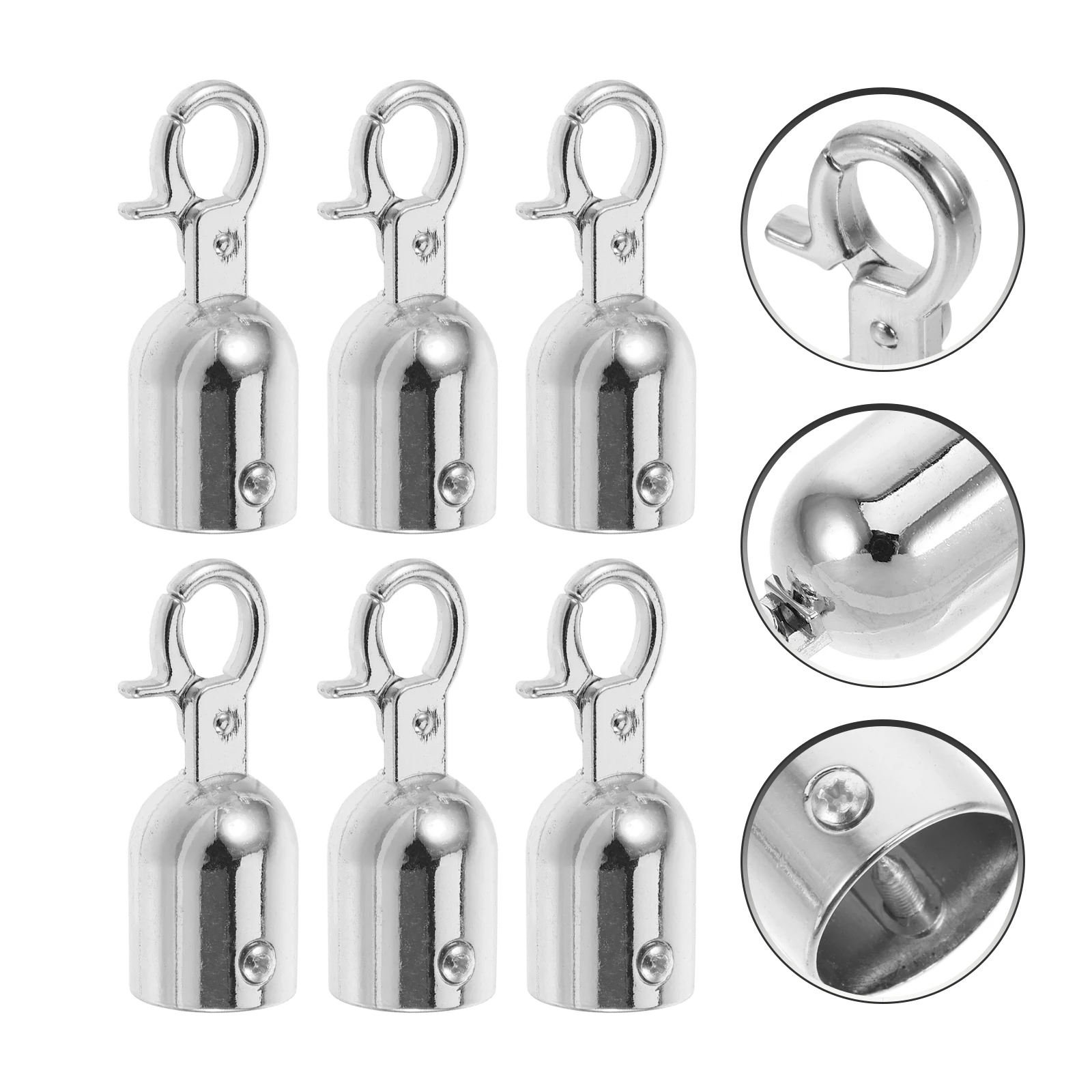 

6pcs Alloy End Caps Fasteners Durable Crowd Control Stanchion Hook Safety Barrier Hook Handrails Cord Locks Post Queue Rope Ends