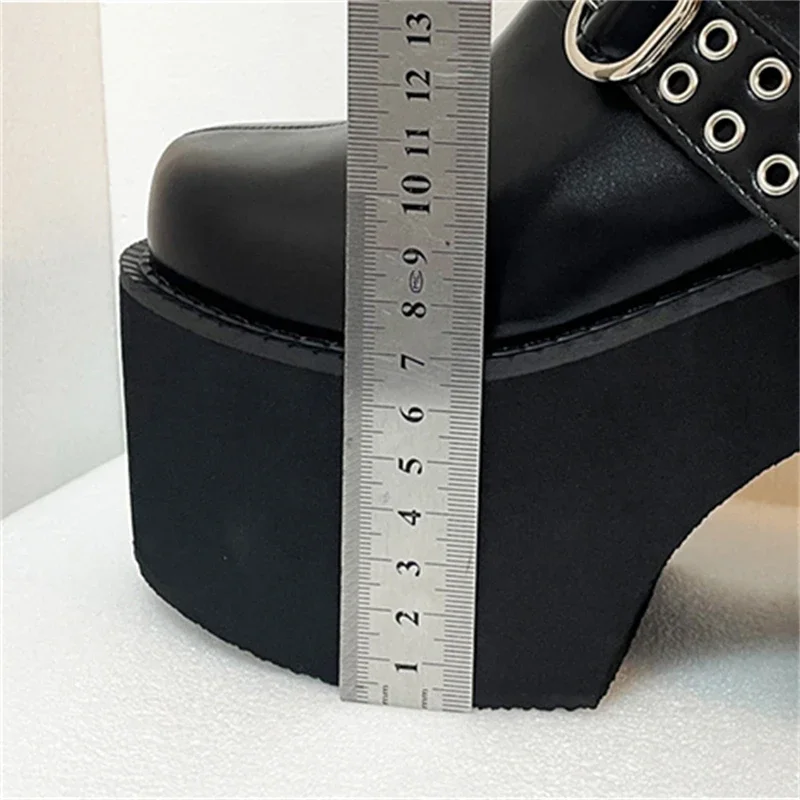 Eilyken Fashion Design Belt Buckle Round Toe Women Slippers Street Style Roman Platform High Heels Party Ladies Shoes