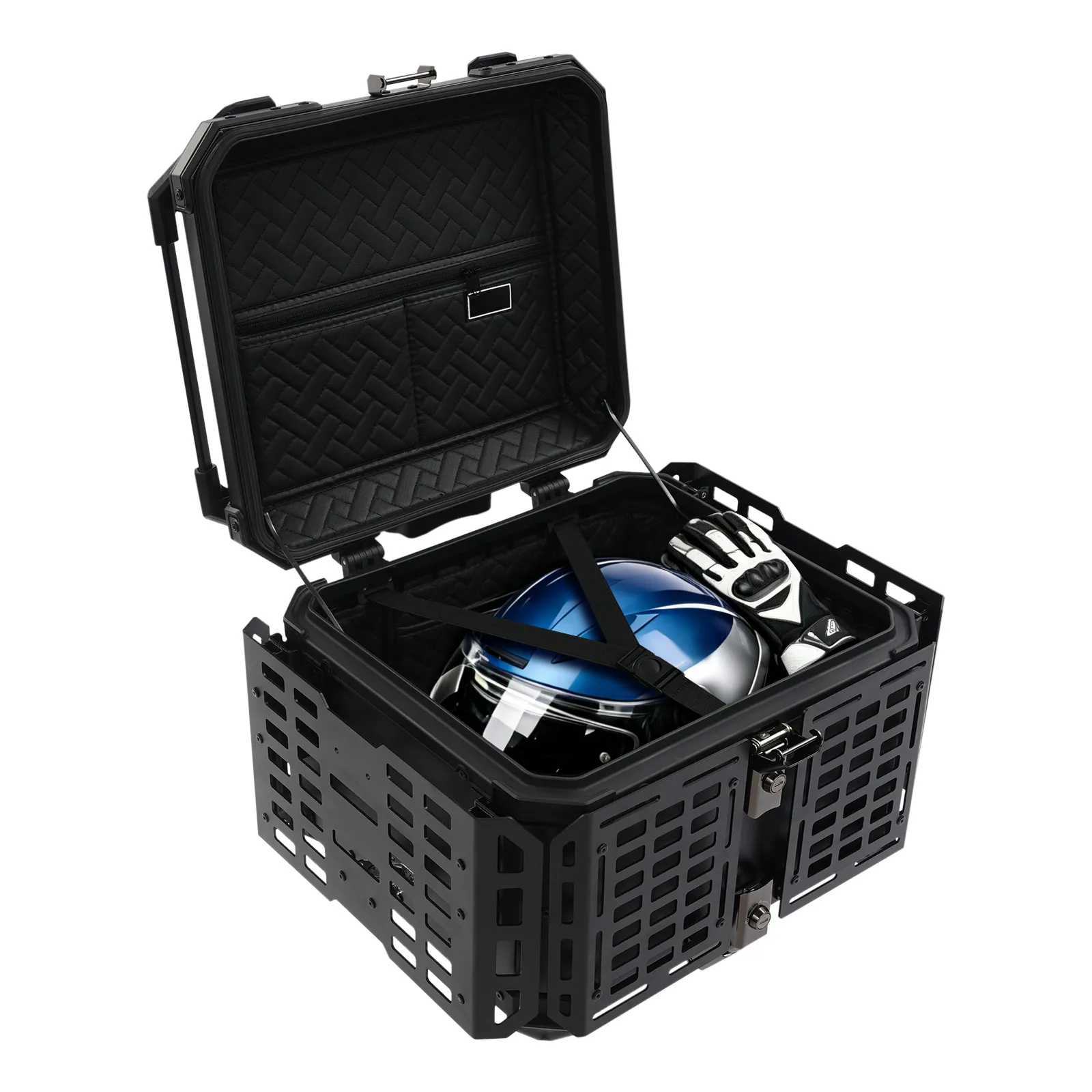 Motorcycle Top Case 55L, Aluminum Alloy Tail Box 14.53Gal with Foldable Side Panels, Backrest & Lock for Touring
