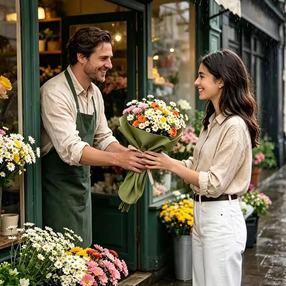 Canvas Flower Tote Bag with Tie Closure, Eco-Friendly Florist Bouquet Carrier for Wedding, Gift Packaging