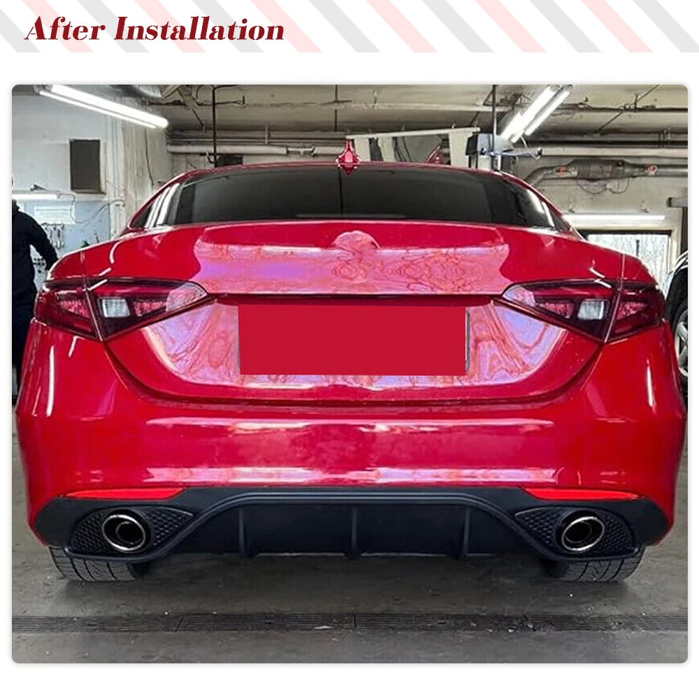 Matte Black Car Rear Bumper Lip Diffuser Spoiler With Exhaust Tips for Alfa Romeo Giulia Base 2017-2022 PP Rear Racing Body Kits