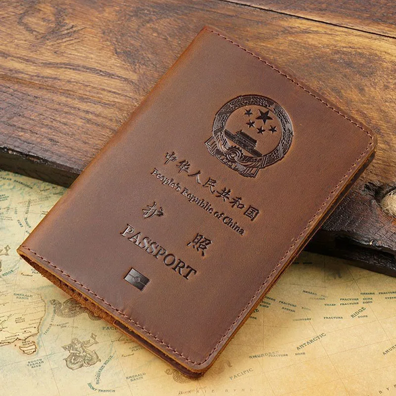 Genuine Leather Chinese Passport Cover Travel Passport Case Men Women Retro Cover on The Passport