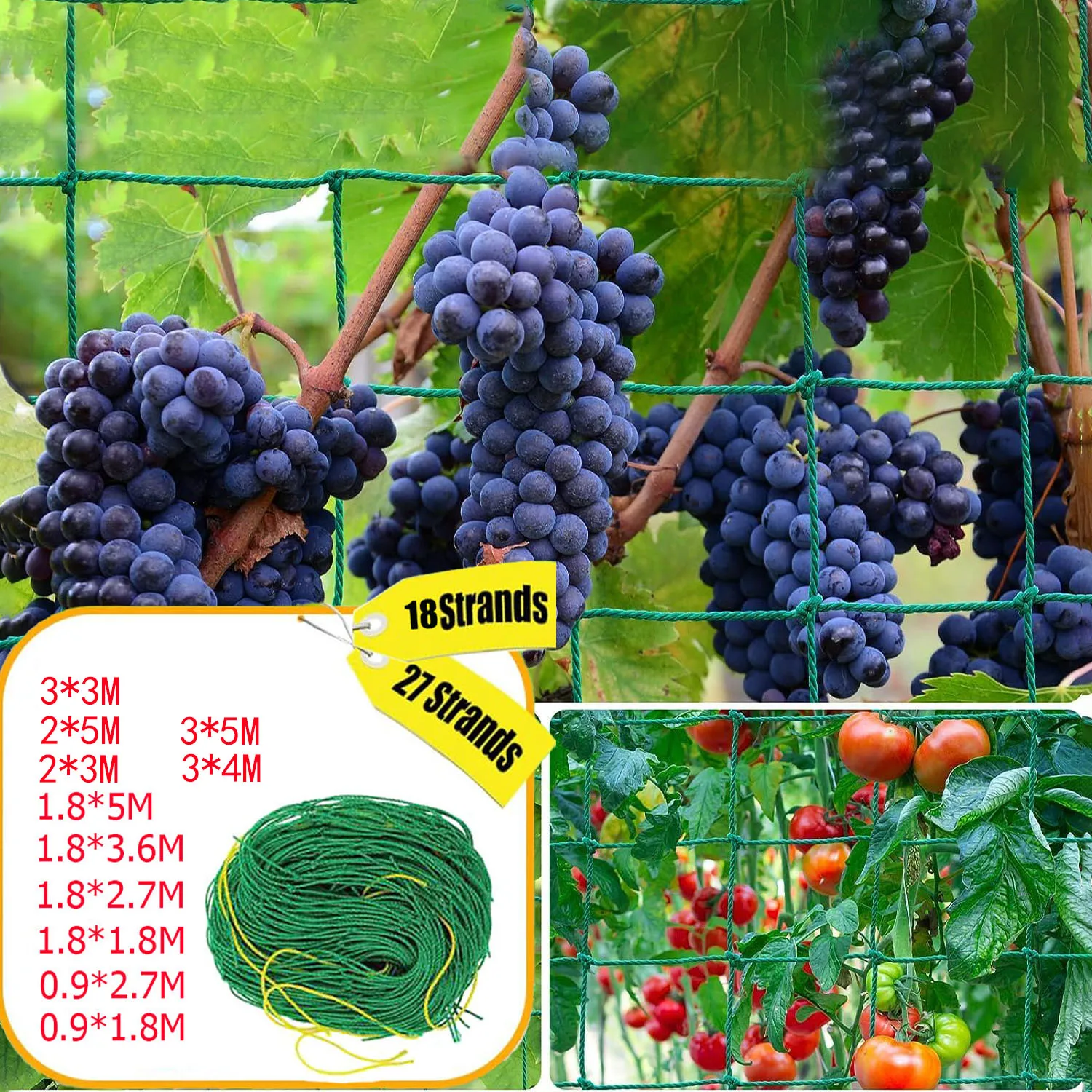 Plant Climbing Net Trellis Netting Support Net Morning Glory For Cucumber Tomato Flower Holder 18/27 Strand Multiple Size