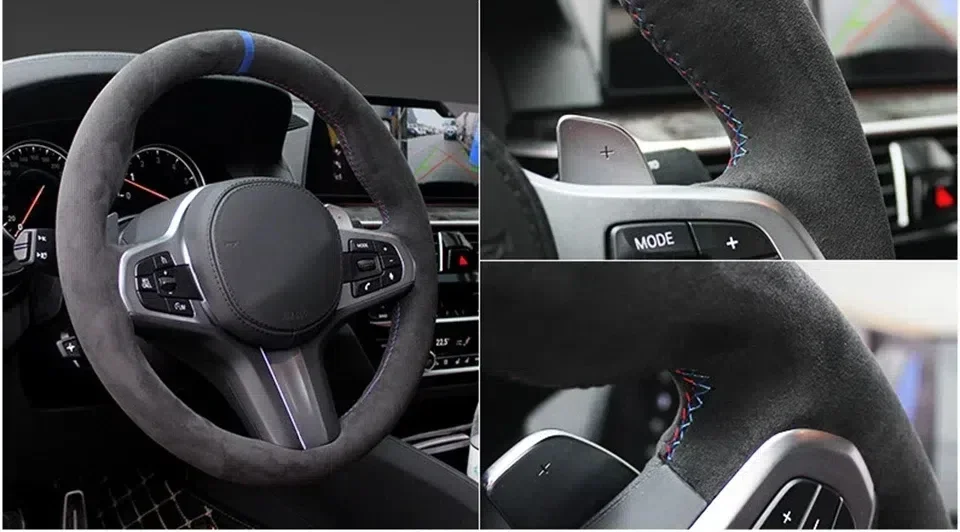Handgenähter Lenkradbezug aus Wildleder für Seat Leon Cupra R, Leon ST Cupra, Leon ST Cupra, Ateca Cupra, Ateca FR – Detail 2