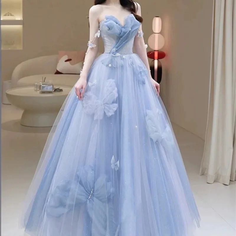 

Blue Evening Dress Women's New Sense Temperament Entry Engagement Light Wedding Adult Ceremony at Escape