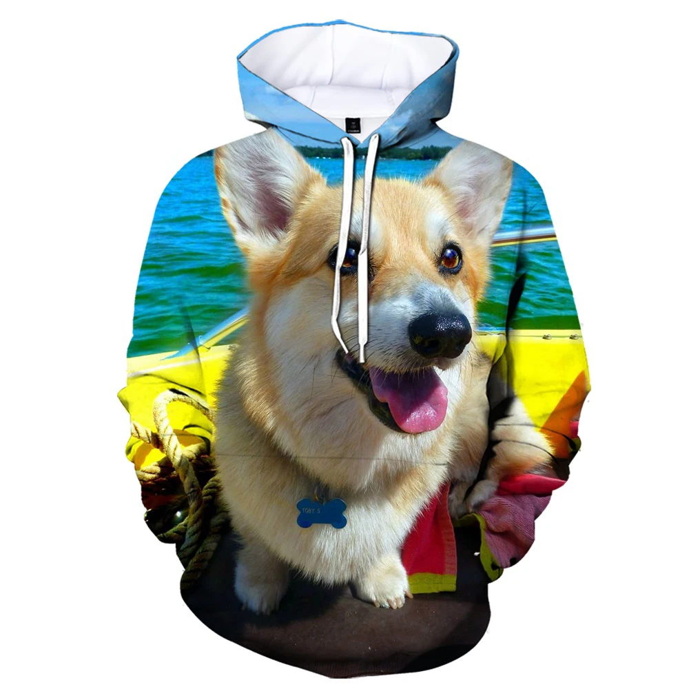 

Cute Pet Welsh Corgi 3D Printing Hooded SweatshirtsPembroke Dog Baby Puppy Hoodies