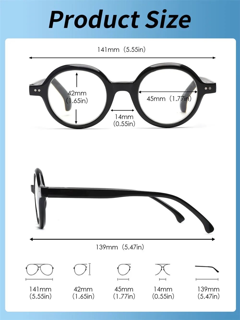 JM Round Reading Glasses Blue Light Blocking Computer Reader Magnifier Presbyopic Glasses for women men Spring Hinge