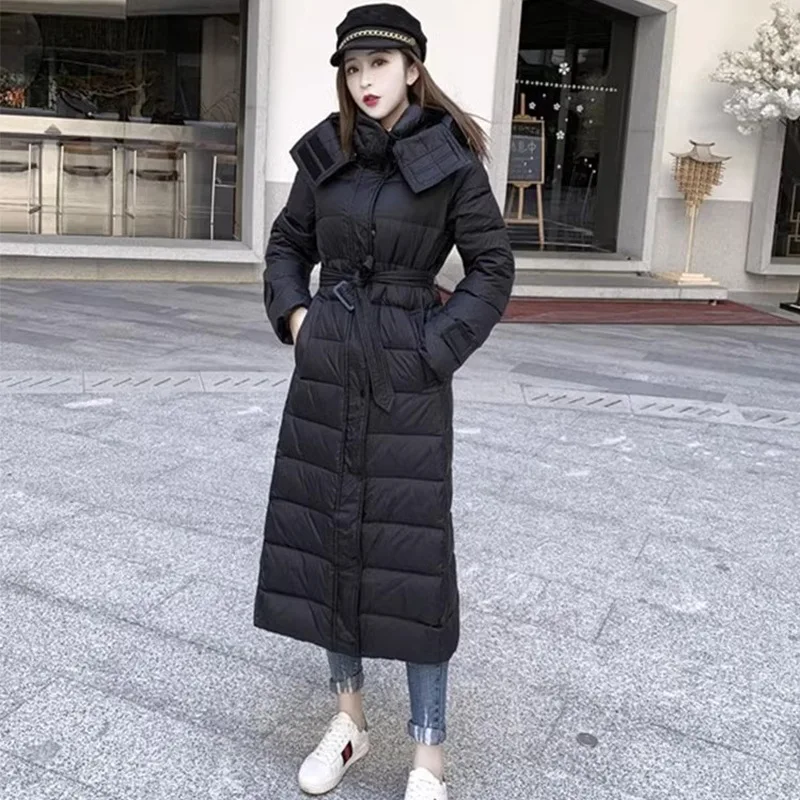 New Women Down Jacket Winter Coat Female Extended Version Parkas Thick Warm Outwear Slim Fit Hooded Leisure Time Overcoat