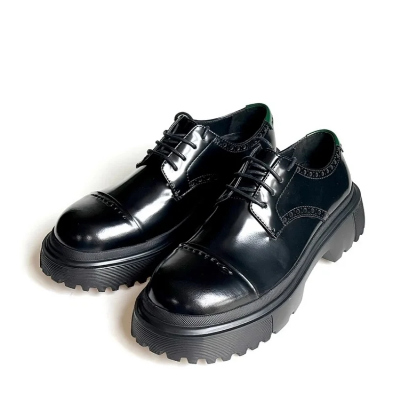 

Leather flat men's shoes autumn new lace-up high-heeled thick-sole lightweight leather shoes banquet casual large-size men shoes