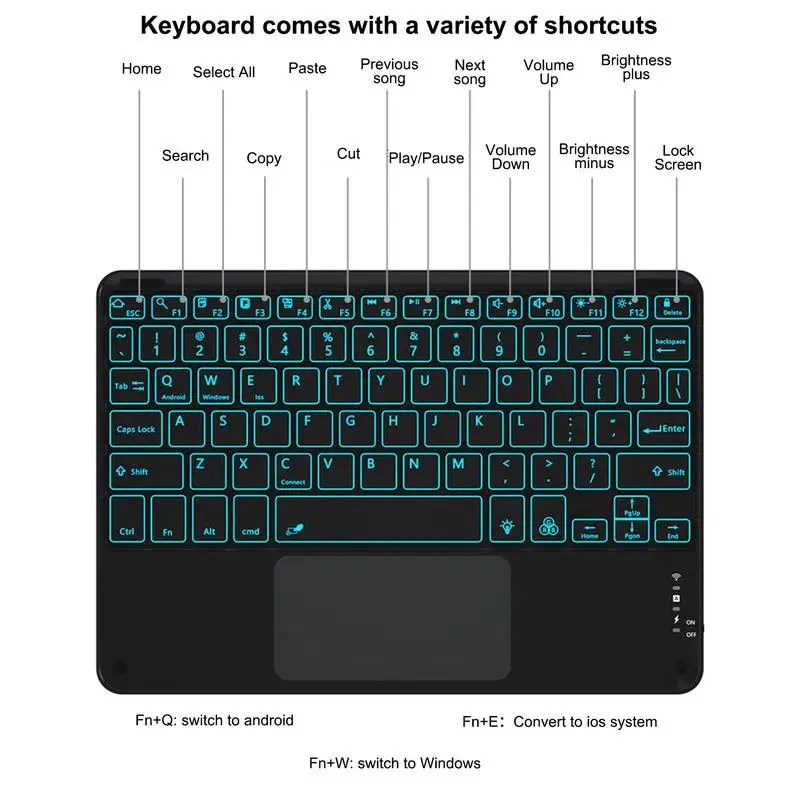 Teclado desmontable para tableta y ordenador, accesorio inalámbrico con retroiluminación y pantalla táctil