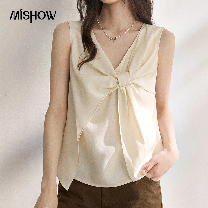 เสื้อกล้าม MISHOW Lyocell โบว์ V-Neck แขนกุด 2 ชั้น - usage example