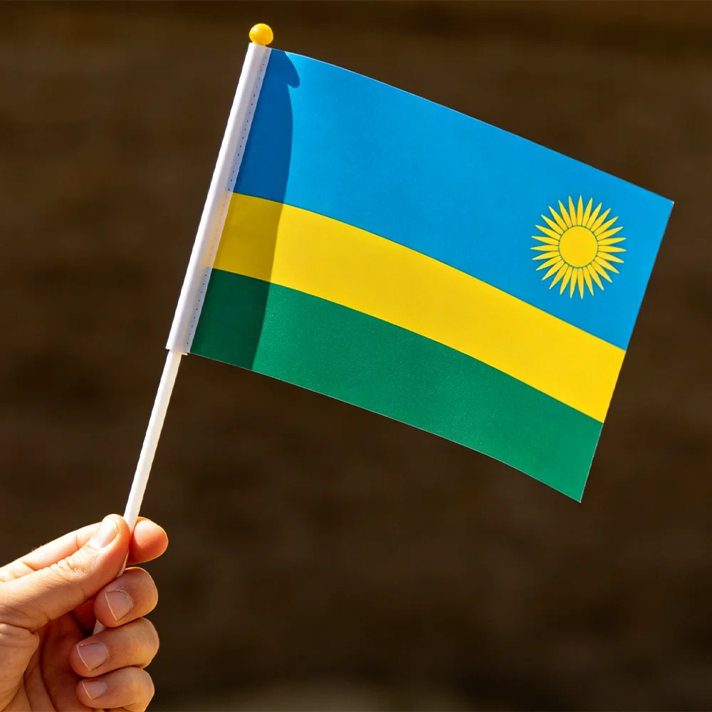 Rwanda Flag 21*14cm polyester Rwanda Hand Waving Flags With plastic pole For Sports Activity Home decoration