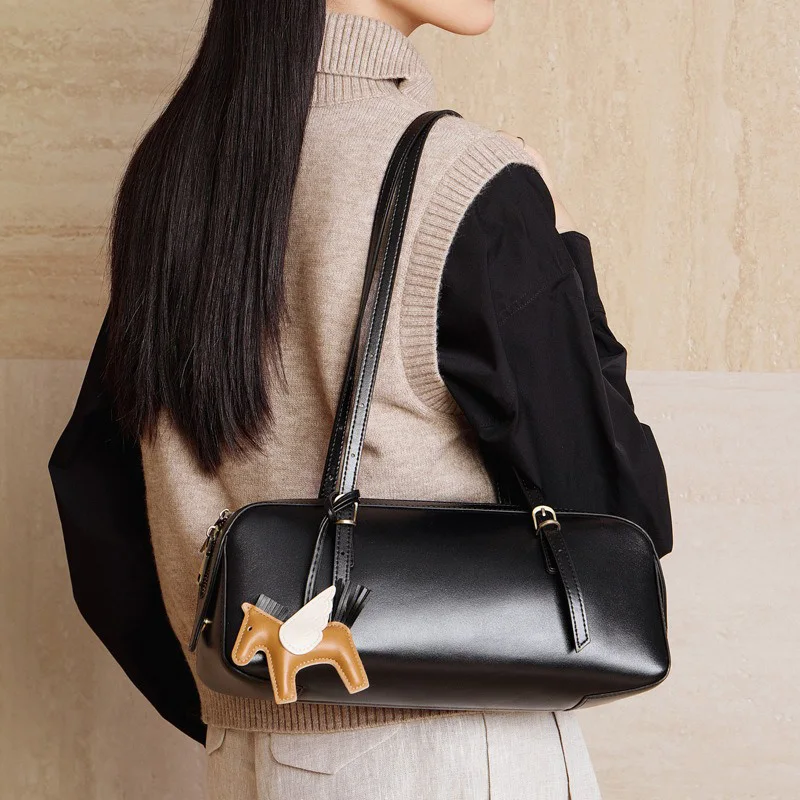 Women Street Style Genuine Leather Handbag Lady Korean Luxury Long Shoulder Bag Female Vintage Versatile Shopping Bag