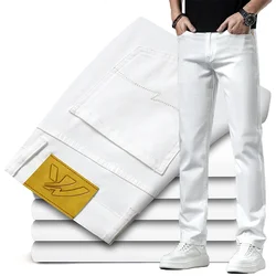 Spring Summer Thin 98% Cotton Men's Jeans Solid Color Classic Stretch Straight Denim Pants Versatile Fashion Casual Trousers