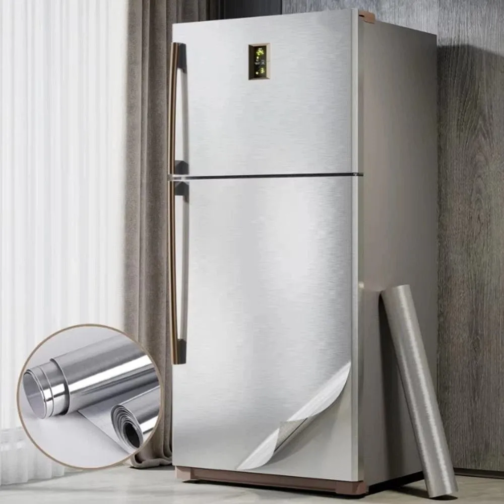 PVC Material Wallpaper Decor Film Stainless Brushed Silver Oil-Proof Removable Wallpaper Waterproof 40 cm Width