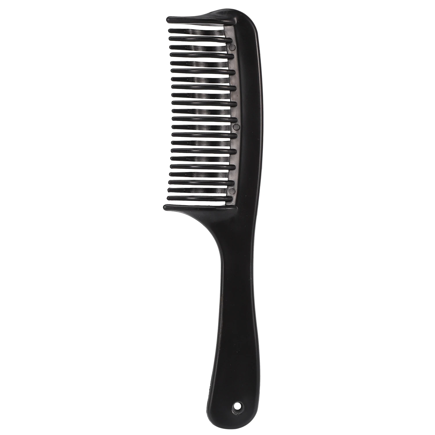 Peine de champú para desenredar dientes de doble fila negro con mango para cabello húmedo y rizado largo