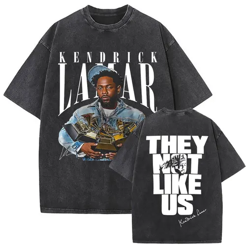 Camiseta retro lavada para hombre del rapero Kendrick Lamar Camiseta 100% algodón con estampado de doble cara Camiseta estilo hip-hop urbano