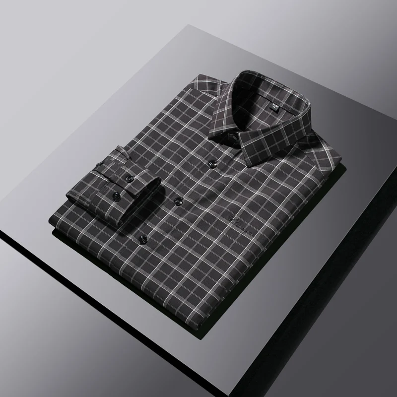 High Quality Plaid Shirt for Men Long Sleeved Casual Shirts 2024 Spring Business Social Office Formal Shirt Men Clothing M-5XL