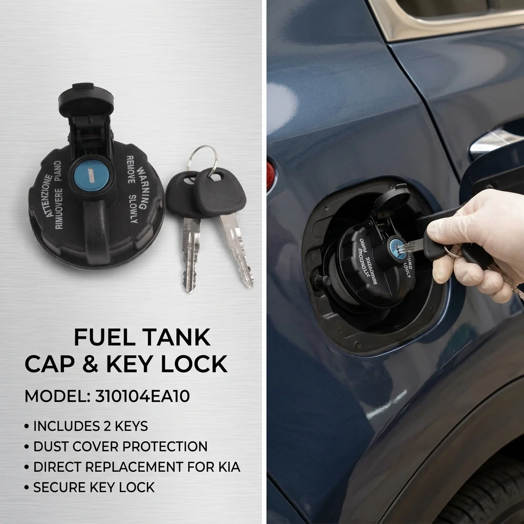 Anti-Theft Fuel Tank Filler Cap with 2 Keys 310104EA10 Lockable Gas Cover for Kia Hyundai Series Auto Exterior Replacement Parts