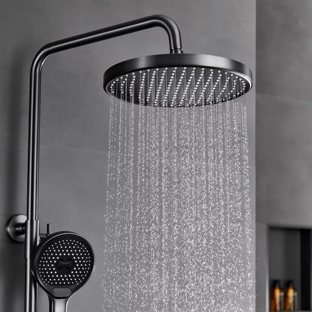 Piano Key Design  Grey 4 Function Shower Faucet Set Rain Shower 3 Modes Hand Shower Outlet Nozzle and Bidet Sprayer