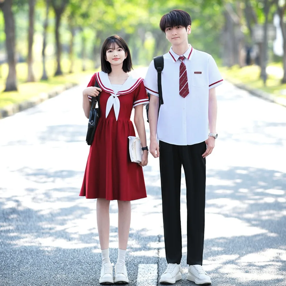 British Preppy School Uniform College Women Red Chorus Recital Stage Gown,Graduation Performance Dress For Campus Halloween
