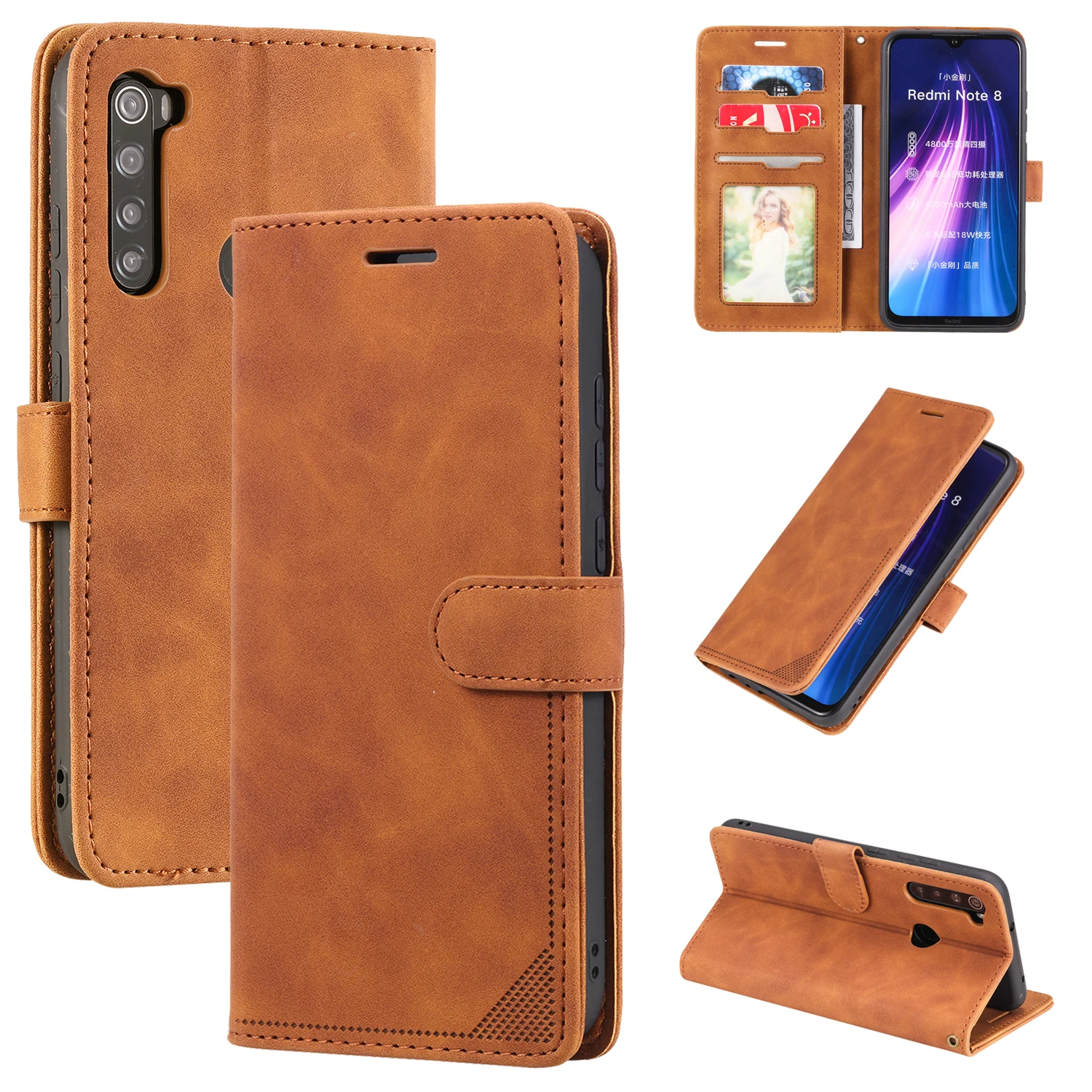 

For Redmi Note8 phone case retro business card flip cover protector leather case soft case