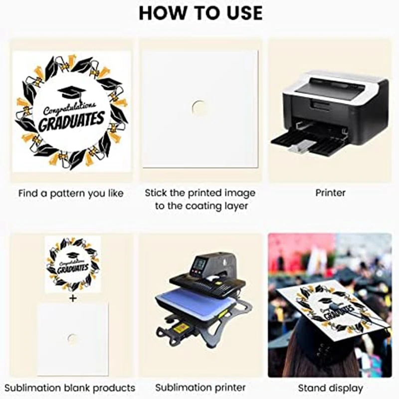 Piastra di trasferimento di calore per topper per laurea in bianco a sublimazione completa, decorazioni per topper per cappelli da laurea adesivi in MDF per forniture per feste