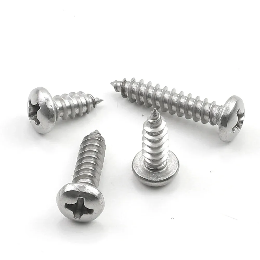 JUIDINTO 30-50pcs 304 Stainless Steel Phillips Pan Head Tapping Screws M1 M1.2 M1.4 M1.7 M2 M3-M8 Cross Round Head Wood Screws