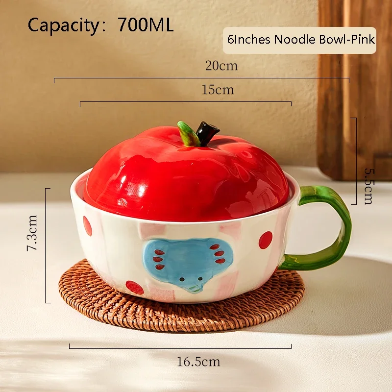 Creative Cartoon Noodle Bowls Durable Ceramic Underglaze Deep Soup Bowl With Lid Household Kitchen Ramen Serving Dinnerware view 6