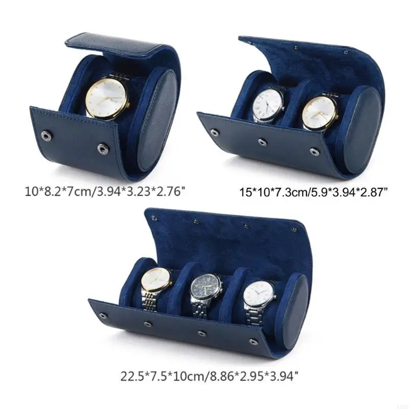 Y88A Blue Portable Watch Box High-grade Leather Watch Storage Box Dust-proof and Anti-fall Multi-function Watch