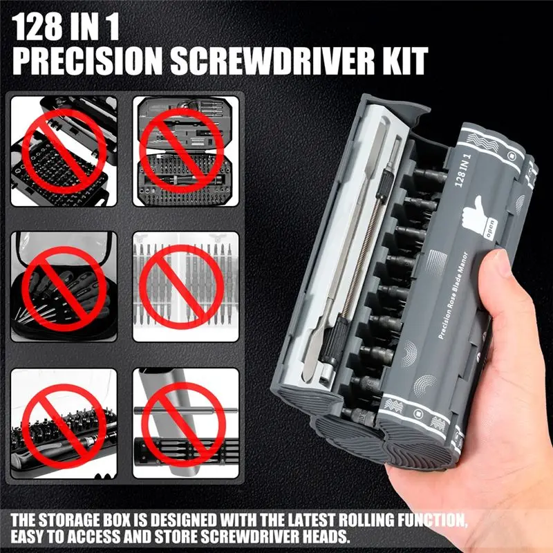 128-In-1 Screwdriver Set Highly Rigid Screwdriver With 6 Specialist Tools Easy To Grip Reusable Alloy Steel Screwdriver-AA26